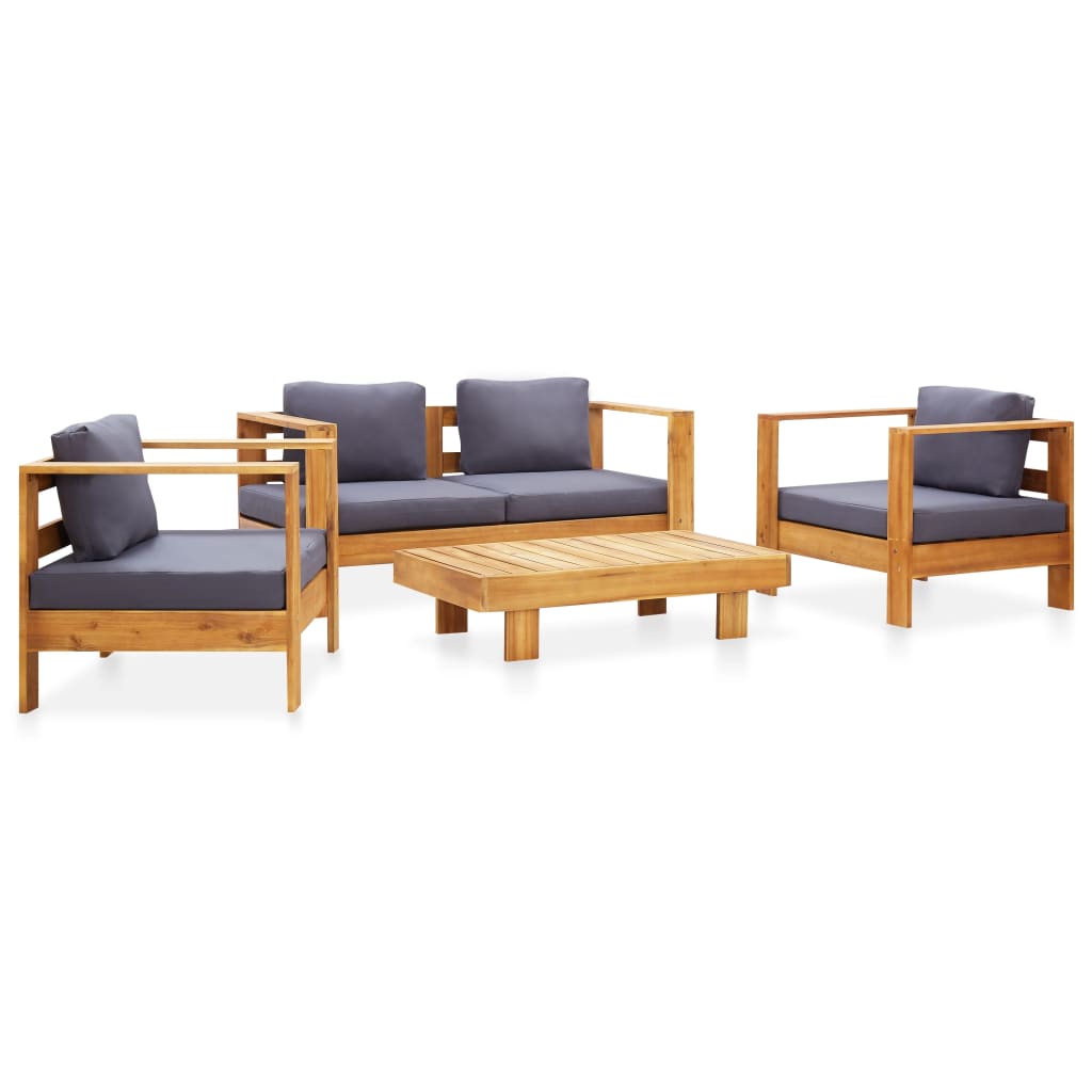 vidaXL Salon de jardin 4 pièces avec coussins Gris Bois d'acacia massif