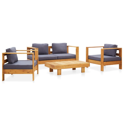 vidaXL Salon de jardin 4 pièces avec coussins Gris Bois d'acacia massif