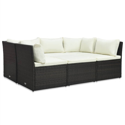 vidaXL Salon de jardin 4 pcs avec coussins résine tressée marron