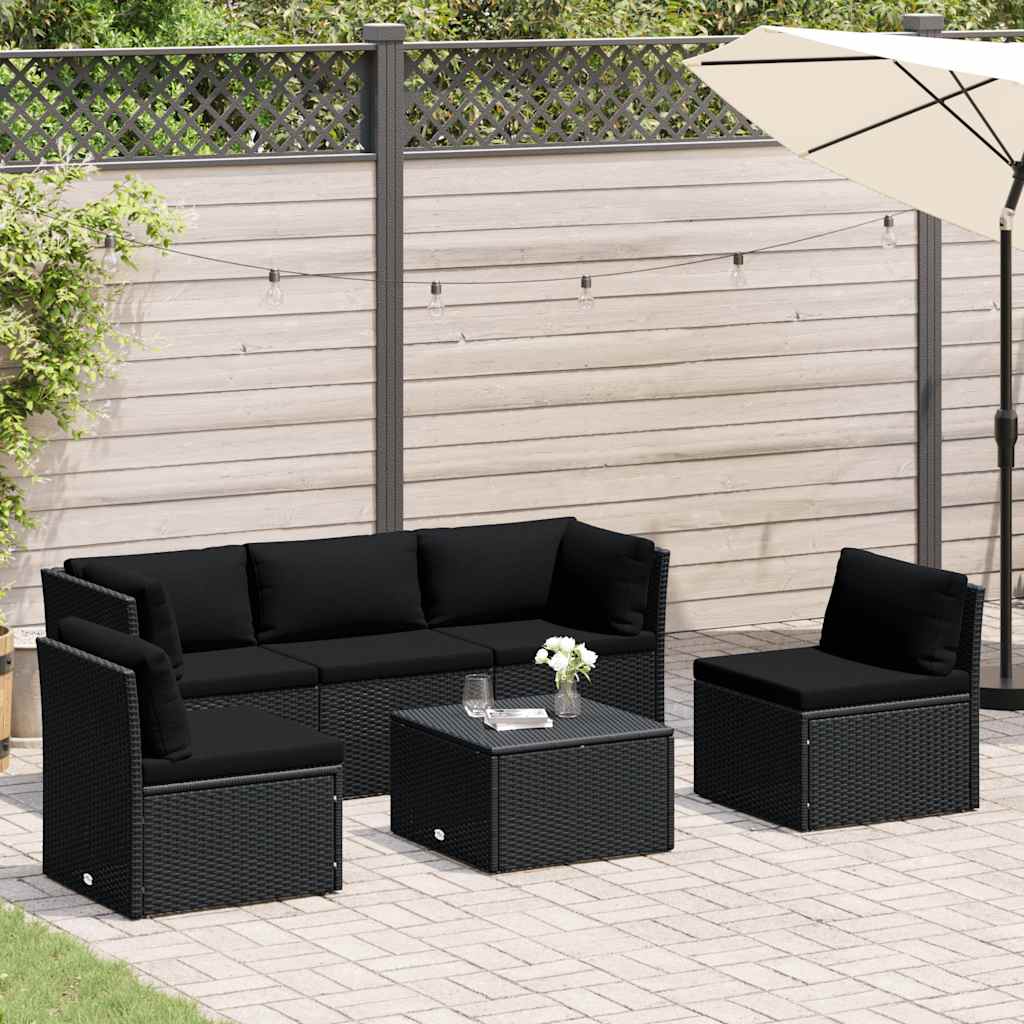 vidaXL Salon de jardin 4 pcs avec coussins résine tressée noir