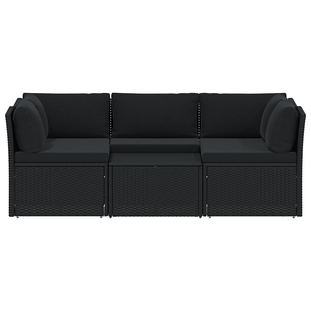 vidaXL Salon de jardin 4 pcs avec coussins résine tressée noir
