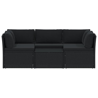 vidaXL Salon de jardin 4 pcs avec coussins résine tressée noir
