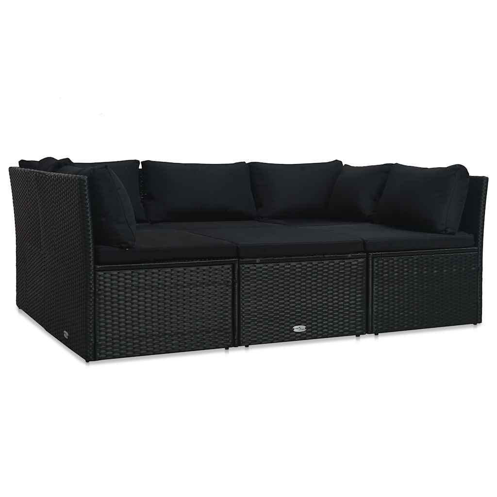 vidaXL Salon de jardin 4 pcs avec coussins résine tressée noir