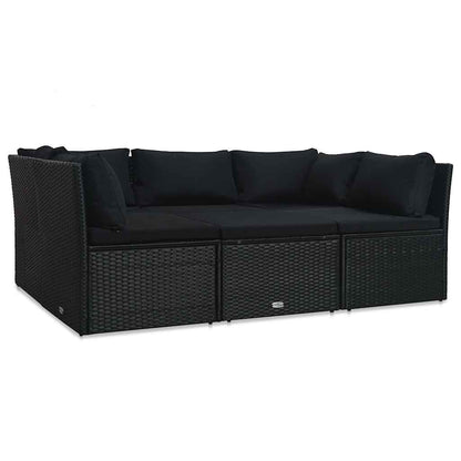vidaXL Salon de jardin 4 pcs avec coussins résine tressée noir