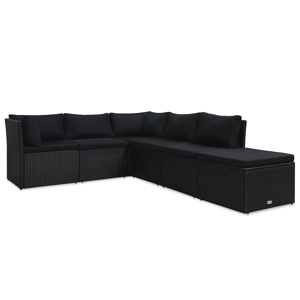 vidaXL Salon de jardin 4 pcs avec coussins résine tressée noir