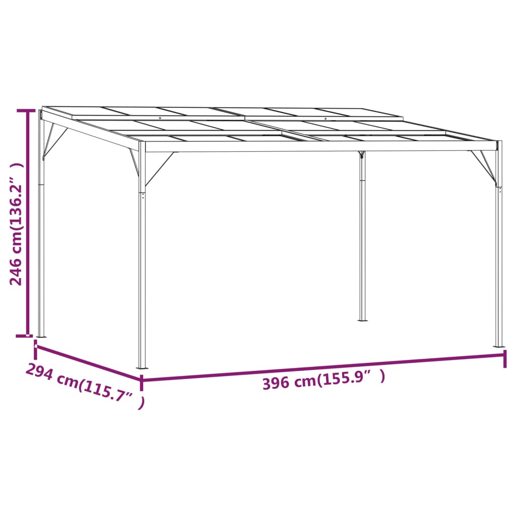 Pavillon mit Dach Anthrazit 4x3x2,5 m Aluminium und Stahl
