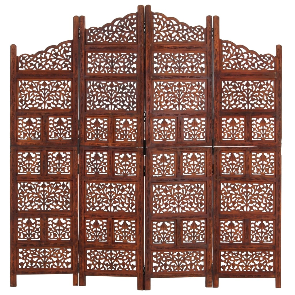 vidaXL 4-tlg. Raumteiler Handgeschnitzt Braun 160×165 cm Mangoholz