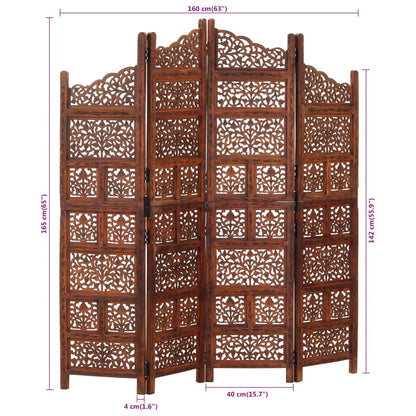 vidaXL 4-tlg. Raumteiler Handgeschnitzt Braun 160×165 cm Mangoholz