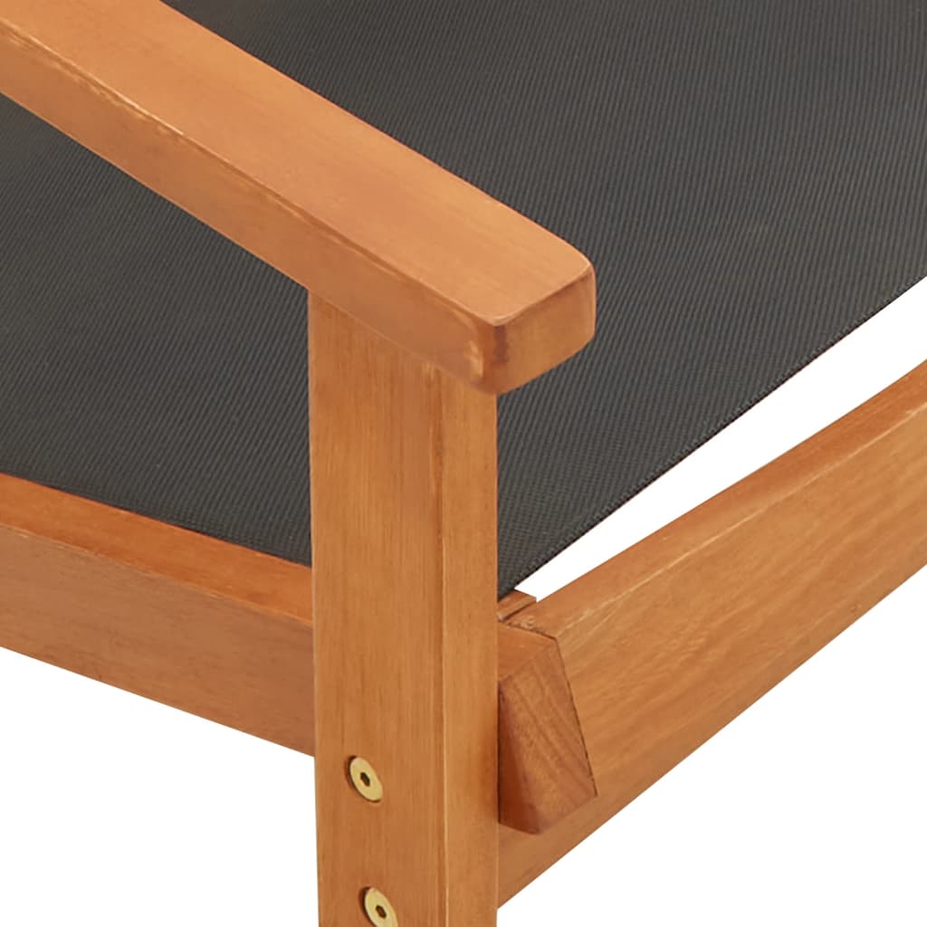 Garten-Loungestuhl Schwarz Massivholz Eukalyptus und Textilene