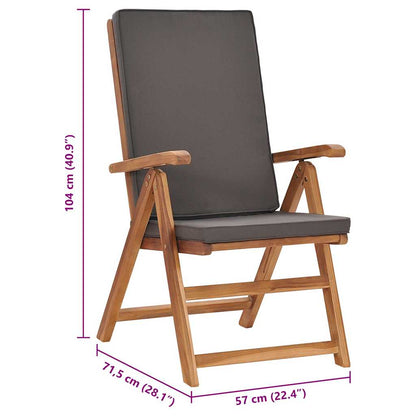 Garten-Liegestühle 2 Stk. mit Auflagen Massivholz Teak Grau