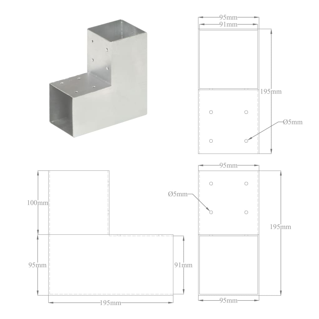 Pfostenverbinder L-Form Verzinktes Metall 91 x 91 mm