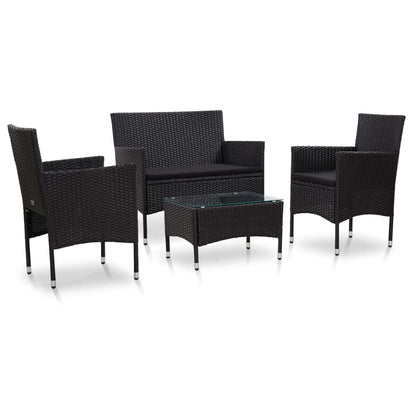 vidaXL Salon de jardin 4 pcs avec coussins résine tressée noir