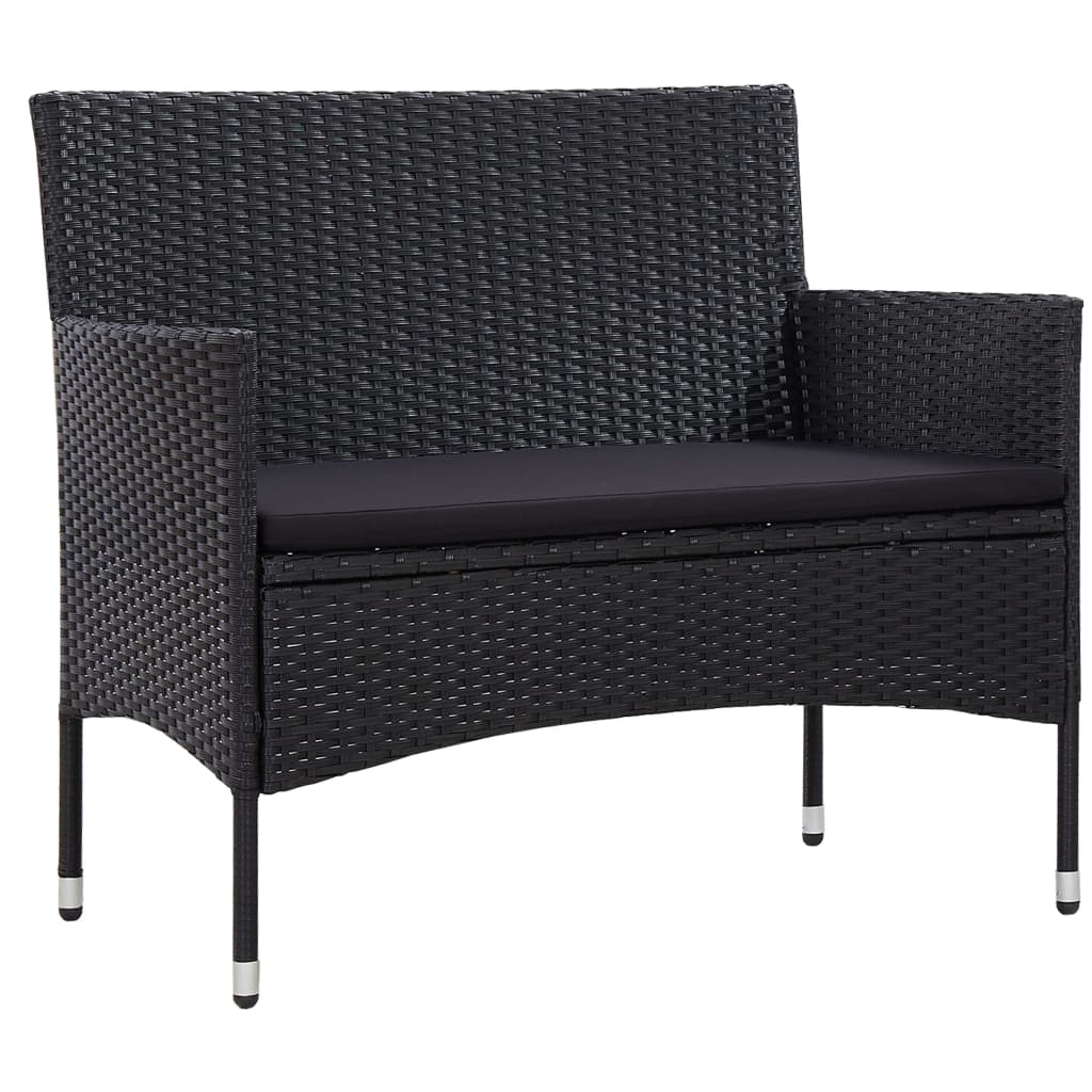 vidaXL Salon de jardin 4 pcs avec coussins résine tressée noir