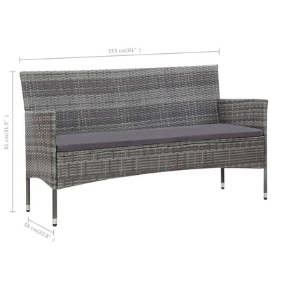 vidaXL 4-tlg. Garten-Lounge-Set mit Auflagen Poly Rattan Grau