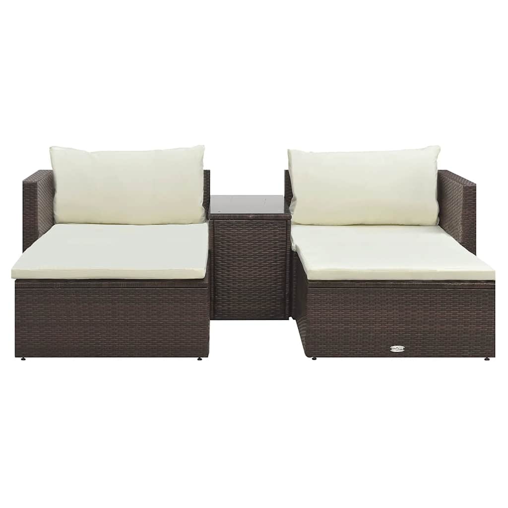 5-tlg. Garten-Lounge-Set mit Auflagen Poly Rattan Braun