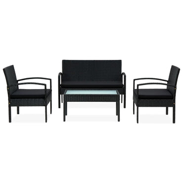 vidaXL Salon de jardin 4 pcs avec coussins résine tressée noir