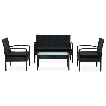 4-tlg. Garten-Lounge-Set mit Auflagen Poly Rattan Schwarz