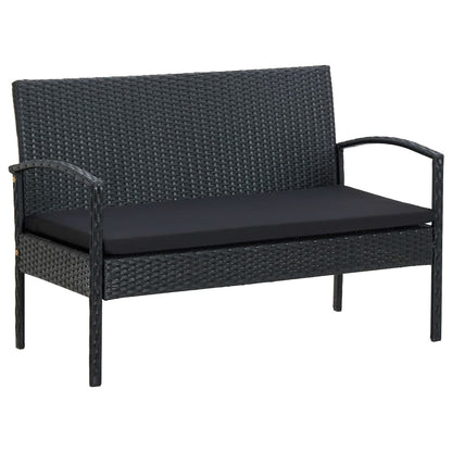 4-tlg. Garten-Lounge-Set mit Auflagen Poly Rattan Schwarz