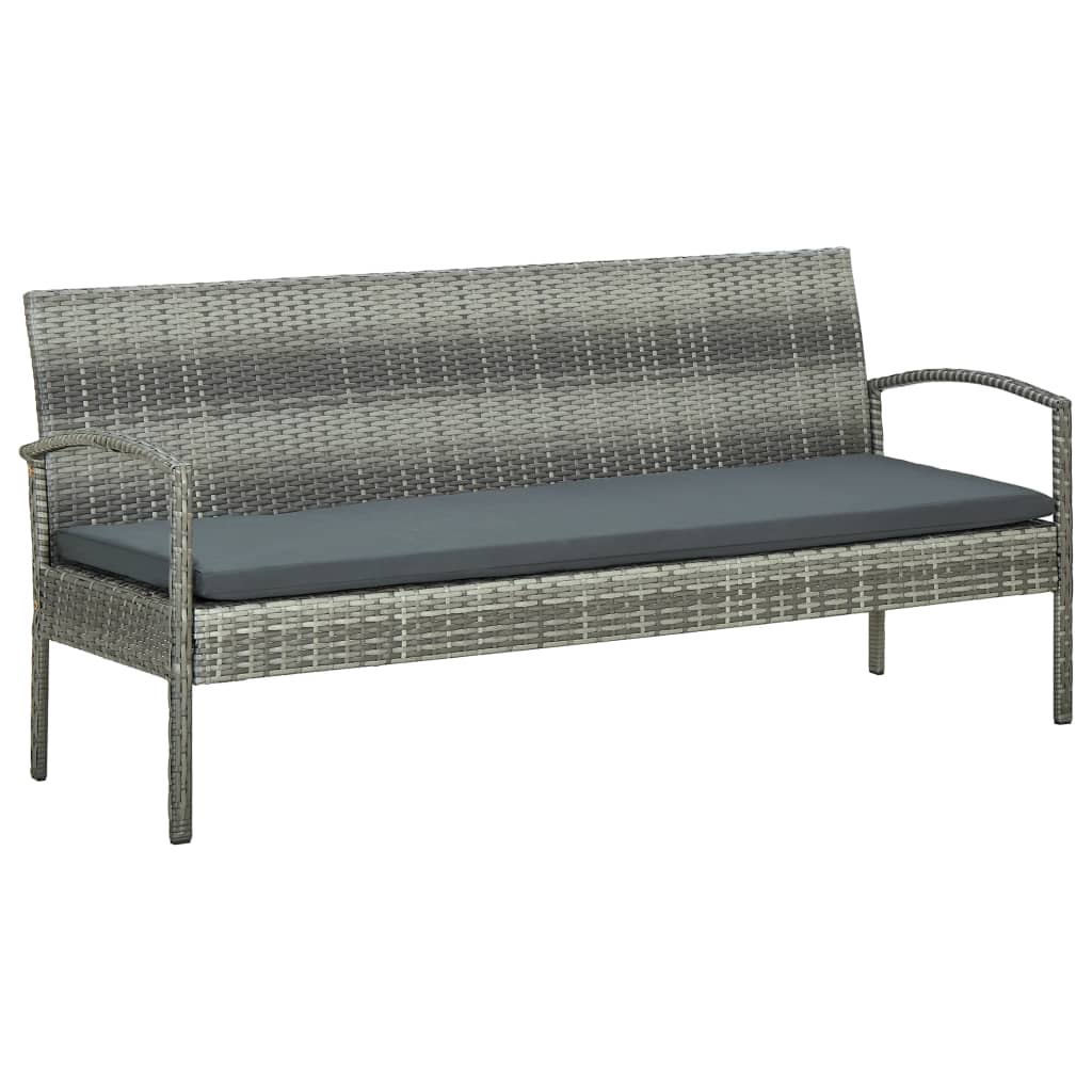 Gartensofa 3-Sitzer mit Kissen Grau Poly Rattan