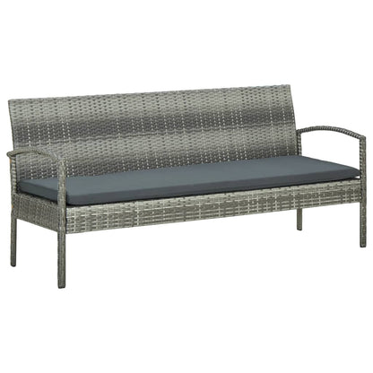 Gartensofa 3-Sitzer mit Kissen Grau Poly Rattan