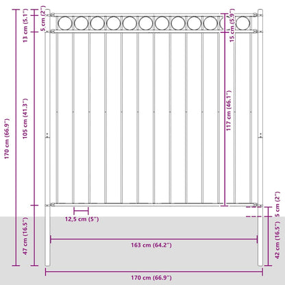 vidaXL Gartenzaun Stahl 1,81x1,2 m Schwarz