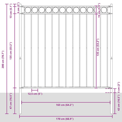 vidaXL Gartenzaun Stahl 1,81x1,5 m Schwarz