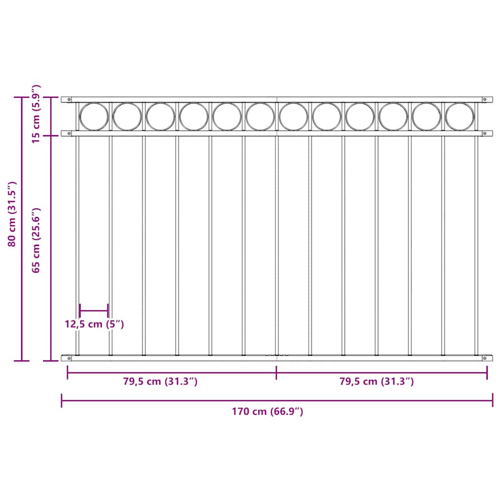 vidaXL Zaunelement Stahl 1,7x0,8 m Schwarz