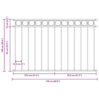 vidaXL Zaunelement Stahl 1,7 x 1 m Schwarz