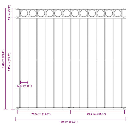 vidaXL Panneau de clôture en acier 1,7x1,5 m Noir