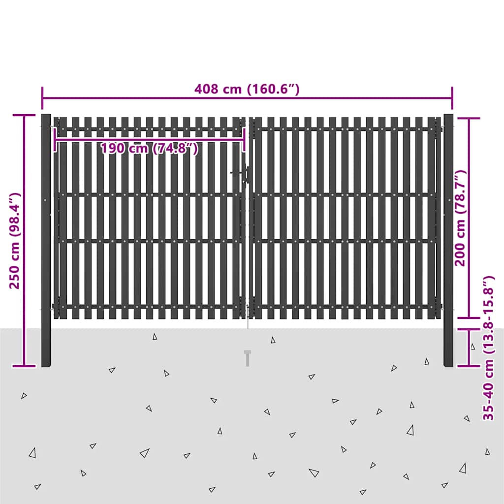 Gartentor aus Stahl 400 x 200 cm Anthrazit