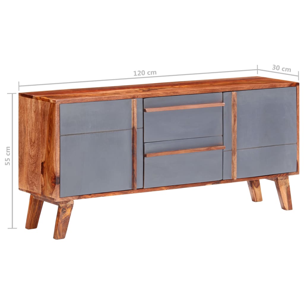 Sideboard Grau 120x30x55 cm Massivholz