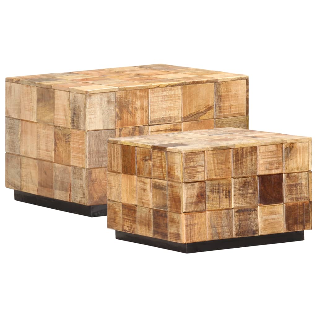Couchtische 2 Stk. in Block-Design Raues Mango-Massivholz