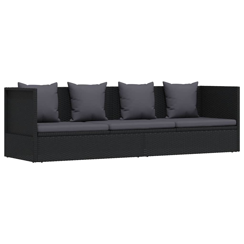 Garten-Sofabett mit Kissen Poly Rattan Schwarz