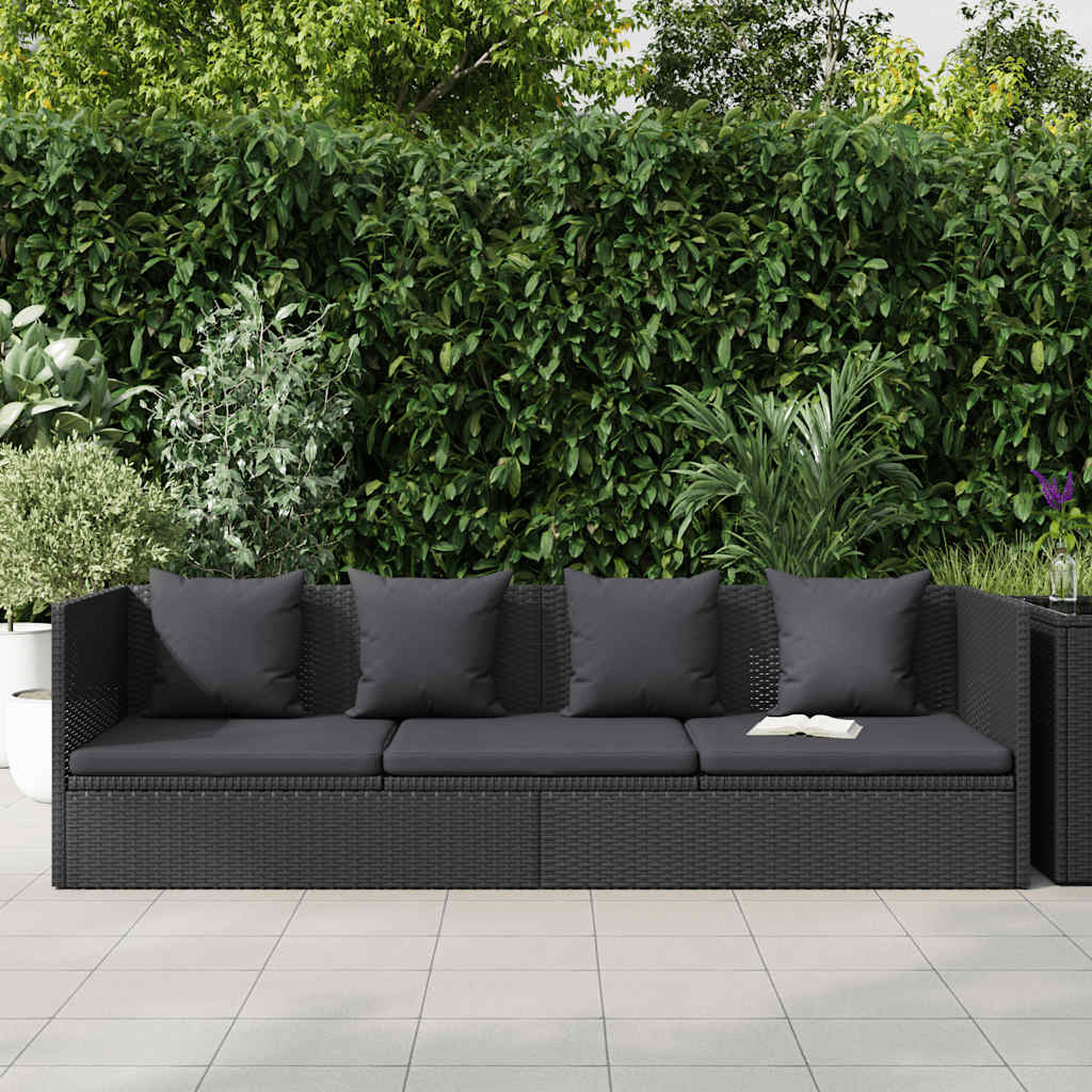 Garten-Sofabett mit Kissen Poly Rattan Schwarz