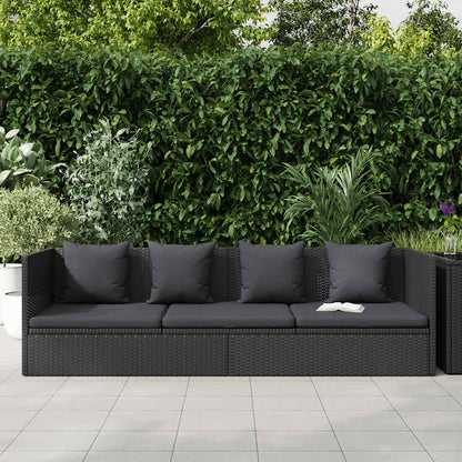 Garten-Sofabett mit Kissen Poly Rattan Schwarz