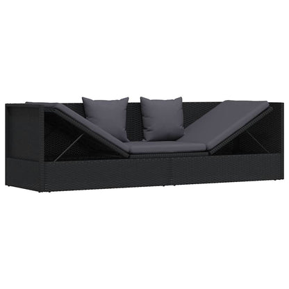 Garten-Sofabett mit Kissen Poly Rattan Schwarz