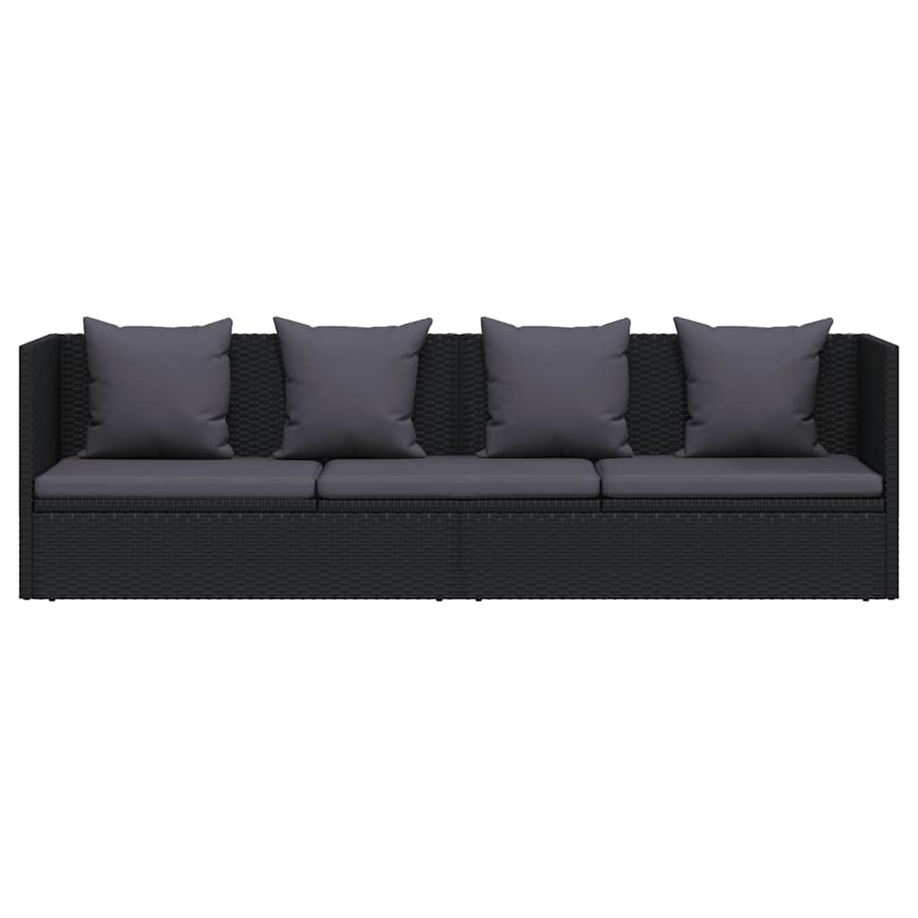 Garten-Sofabett mit Kissen Poly Rattan Schwarz