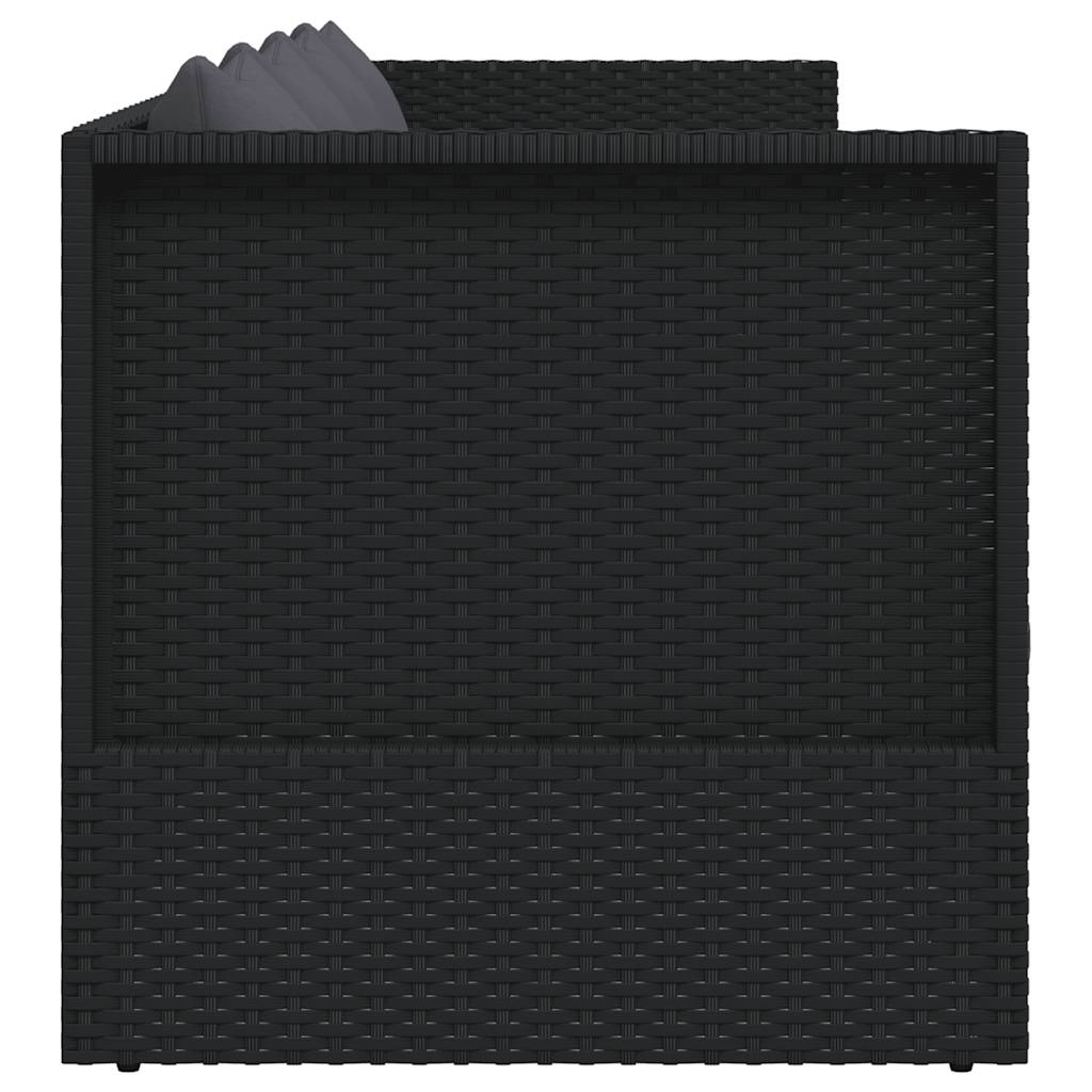 Garten-Sofabett mit Kissen Poly Rattan Schwarz