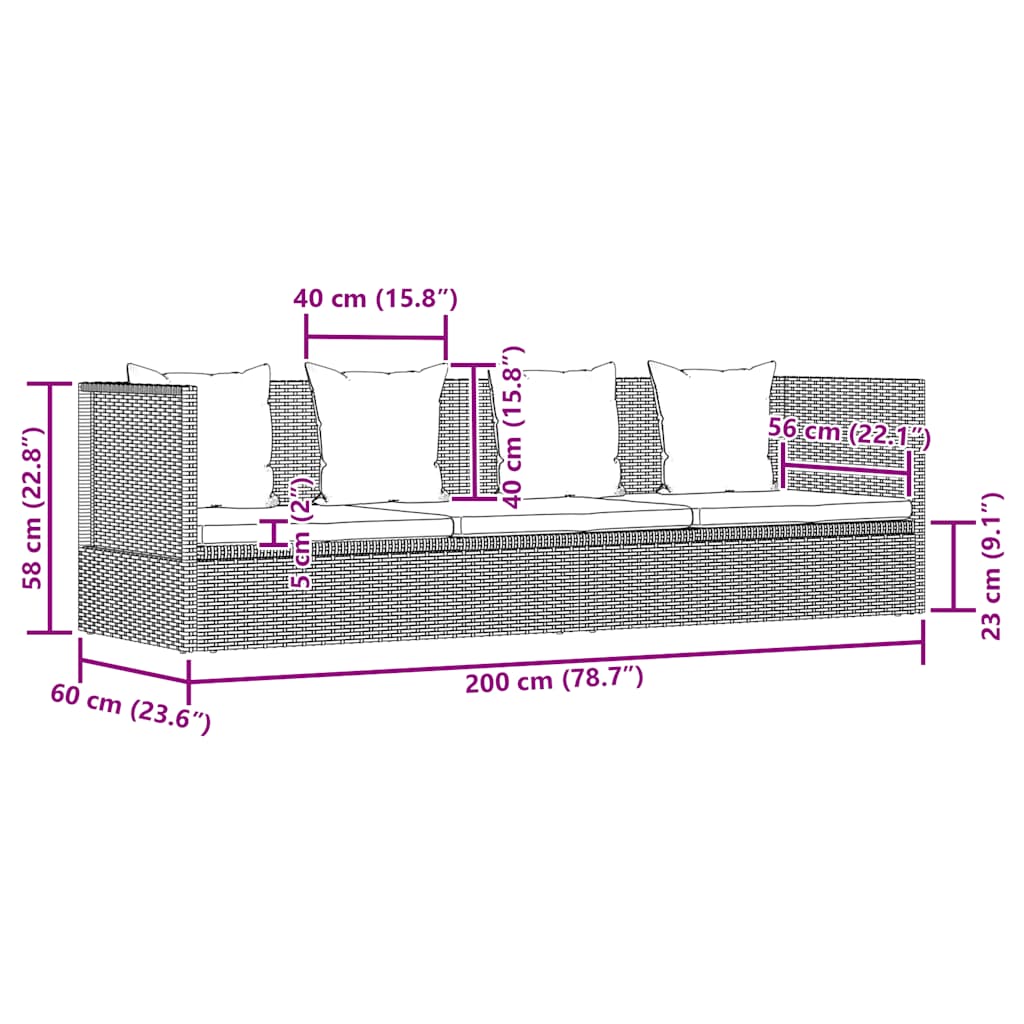 Garten-Sofabett mit Kissen Poly Rattan Schwarz