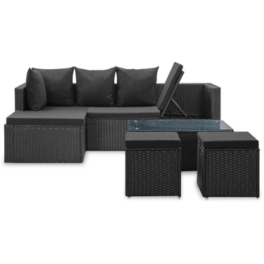 vidaXL Salon de jardin 4 pcs avec coussins résine tressée noir
