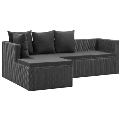 vidaXL 4-tlg. Garten-Lounge-Set Schwarz mit Auflagen Poly Rattan