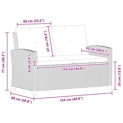2-Sitzer-Gartensofa mit Kissen Grau 124 cm Poly Rattan