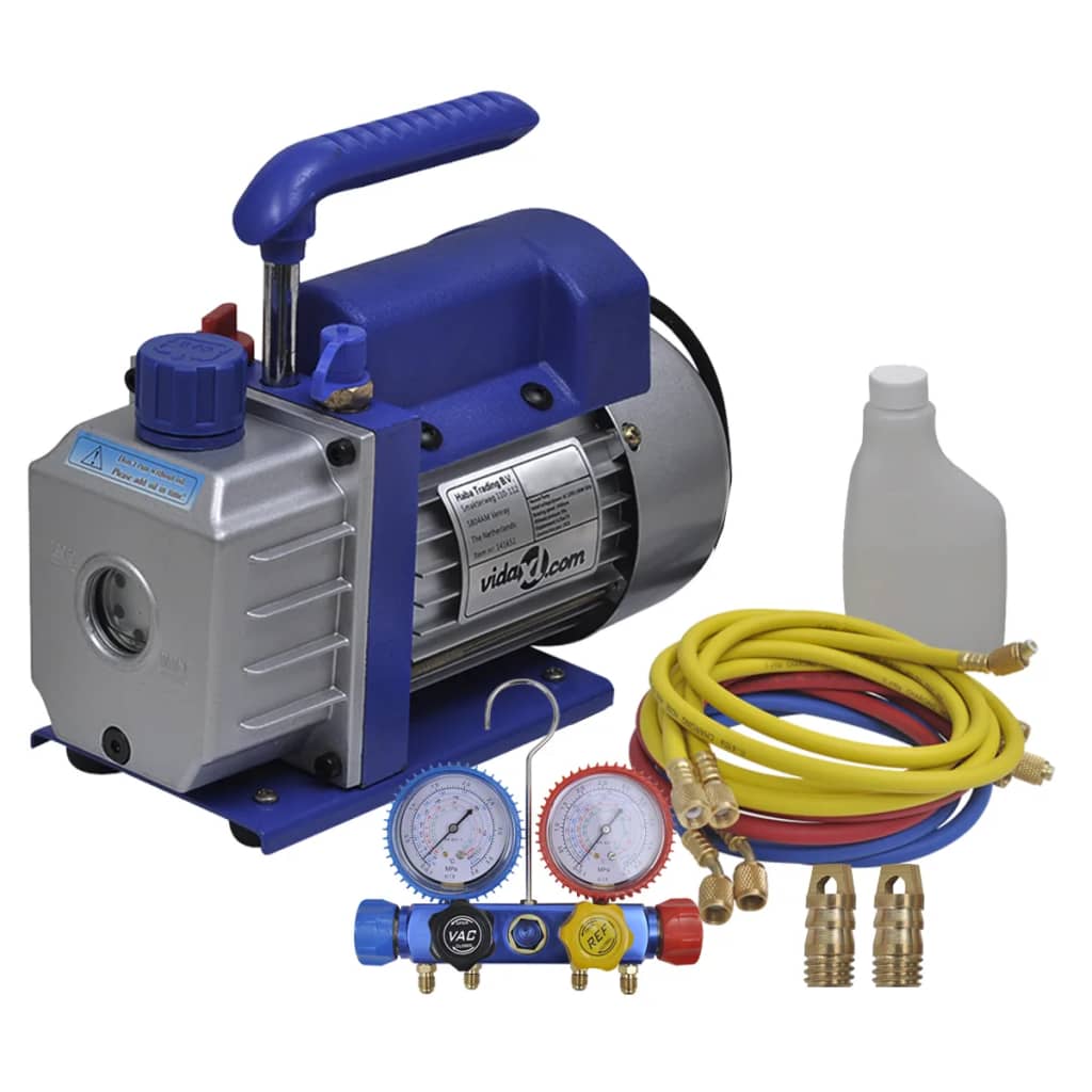 vidaXL Vakuumpumpe Einstufig mit 4-Wege-Verteiler-Manometer Set