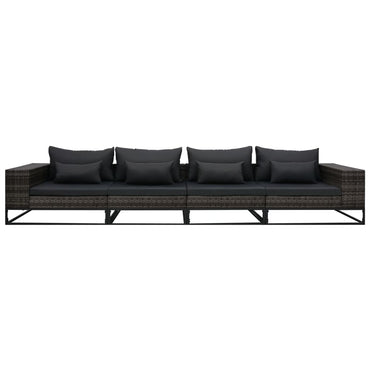 vidaXL 4-tlg. Garten-Sofagarnitur mit Auflagen Poly Rattan Grau