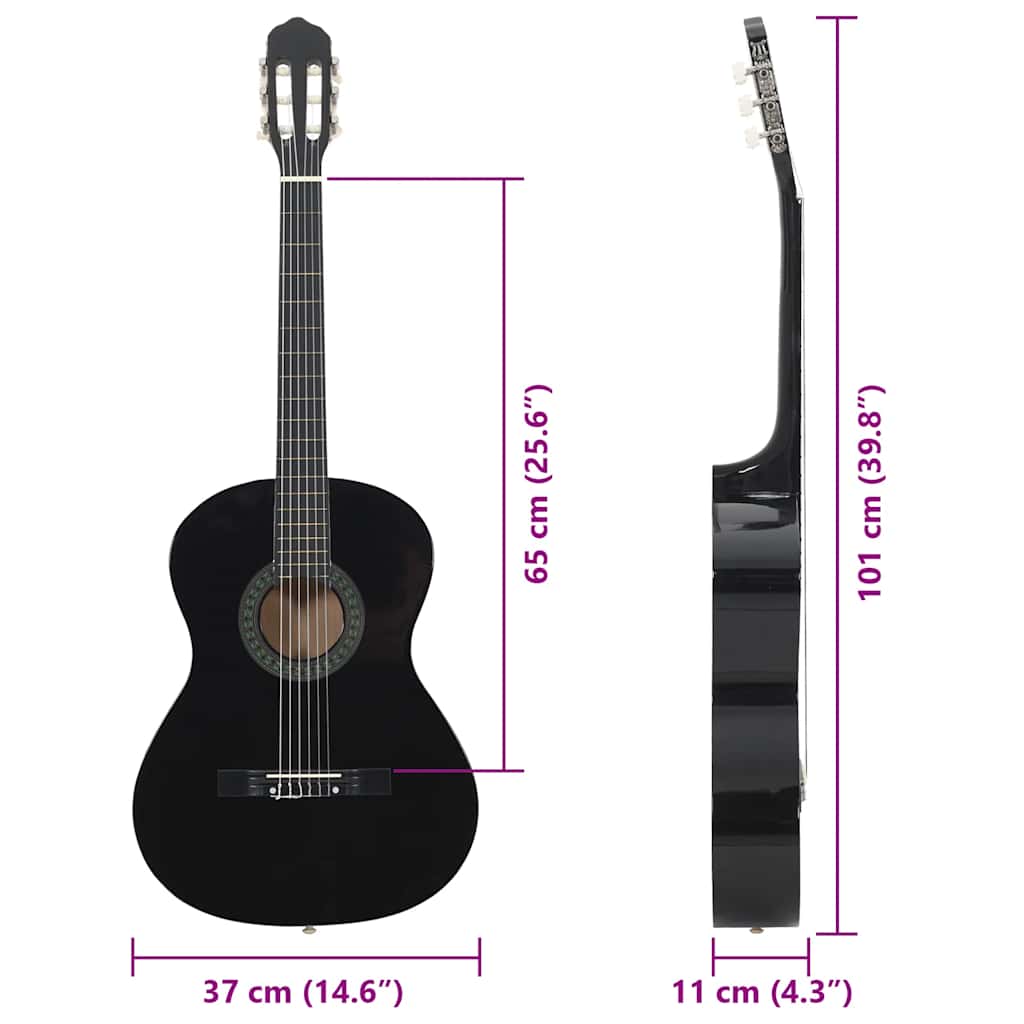 Klassikgitarre für Anfänger Schwarz 4/4 39" Lindenholz