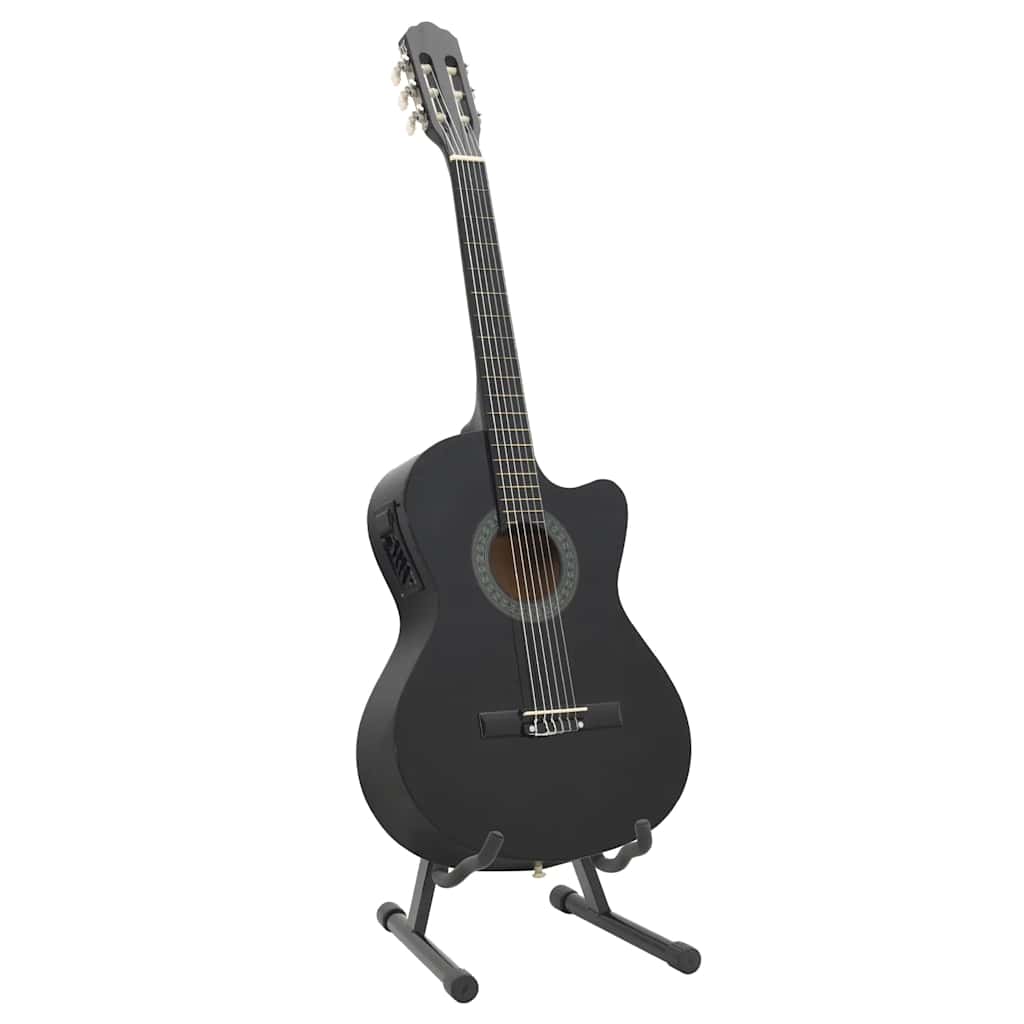 12-tlg. Western Gitarren-Set mit Equalizer und 6 Saiten Schwarz