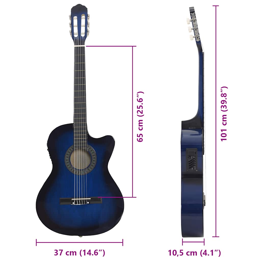 12-tlg. Western Gitarren-Set mit Equalizer und 6 Saiten Blau