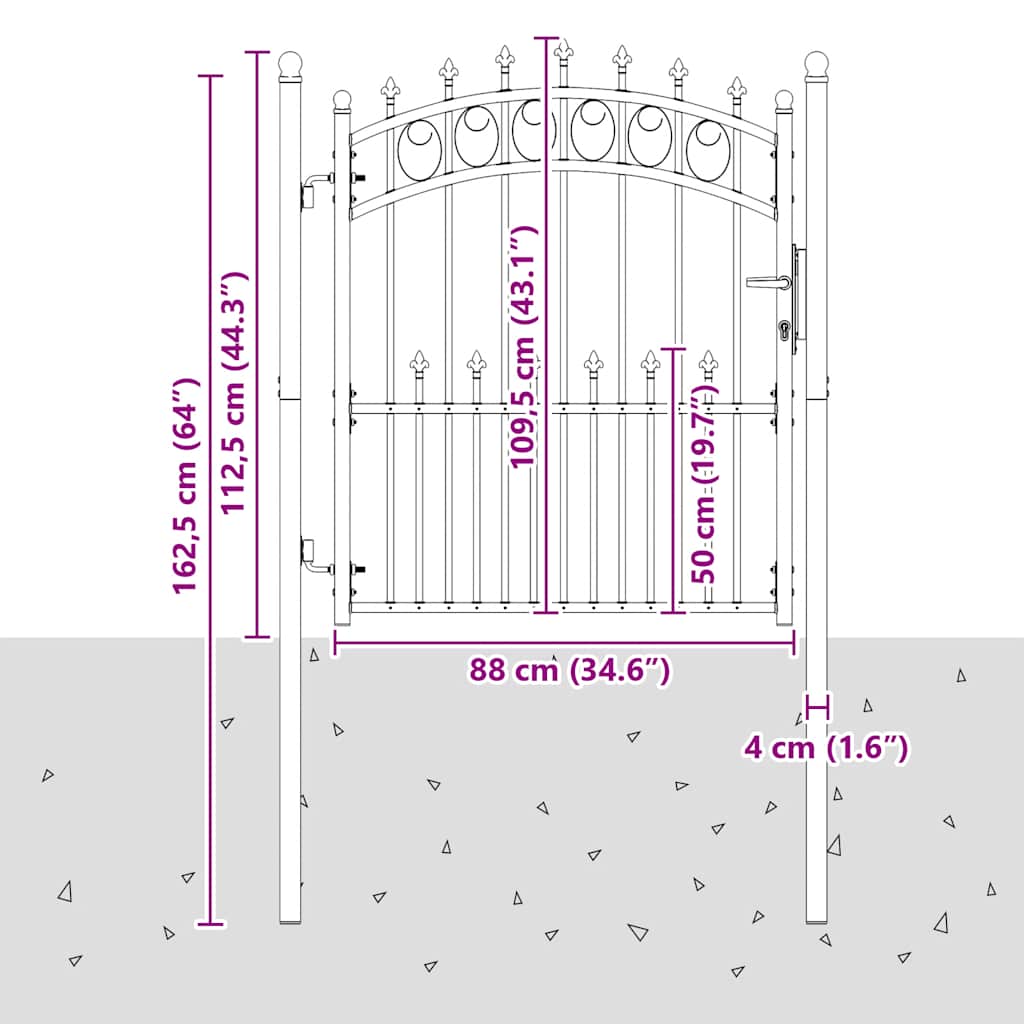 Zauntor Emmen mit Spikes Stahl 104 x 109,5 cm Schwarz