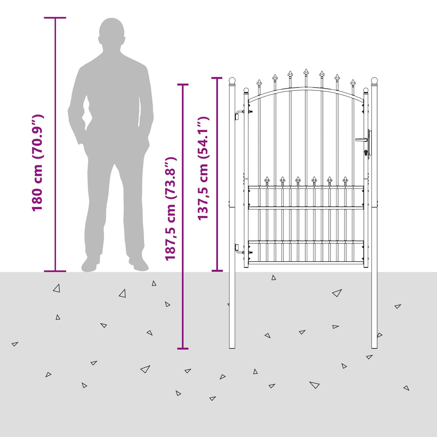 Zauntor mit Spitzen mit Schloss Schwarz 100 x 175 cm