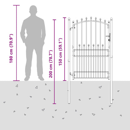 Zauntor mit Spitzen mit Schloss Schwarz 100 x 200 cm